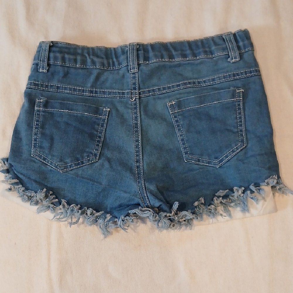 Girls' Patriotic Star & Stripe Denim Cutoff Shorts - Red, White & Blue - Picture 4 of 11